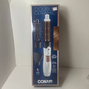 Conair Double Ceramic 3-in-1 Hot Air Brush Dry As You Style Hair Salon Style GUC